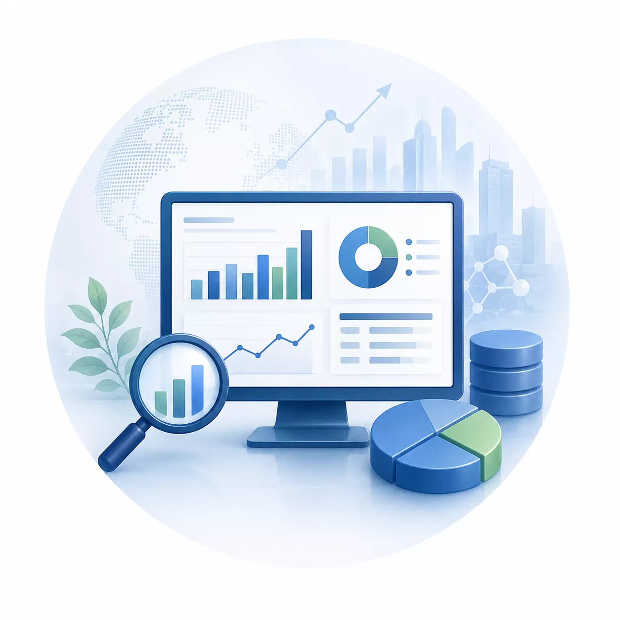 Business analytics dashboard in blue tones